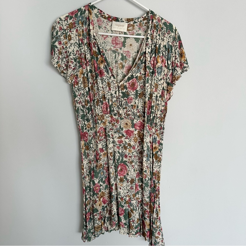Auguste The Label Floral Mini Dress in Cream, Pink & Green vacation European